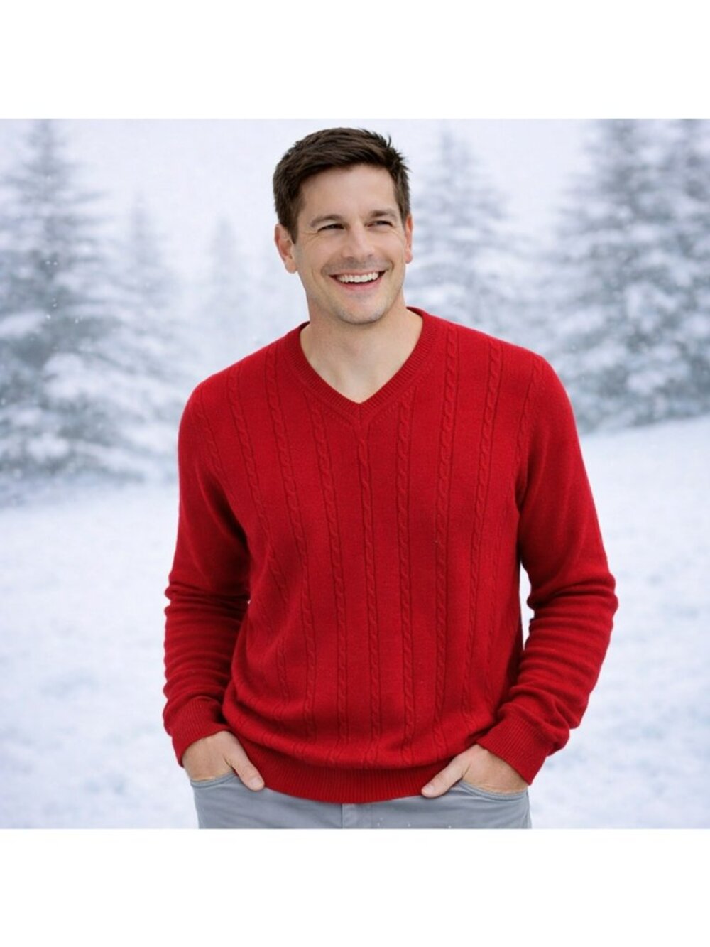 Banana Republic Red V-Neck Sweater Extra Fine Merino Wool Cable Knit Large - Picture 6 of 10